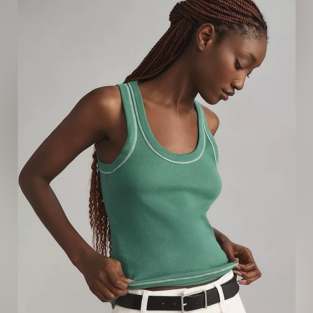 Anthropologie The Sunny Scoop-Neck Tank Top by Pilcro in Dark Green NWT